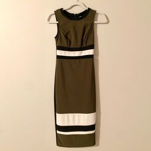 ABS Army Green Color Block Midi Dress